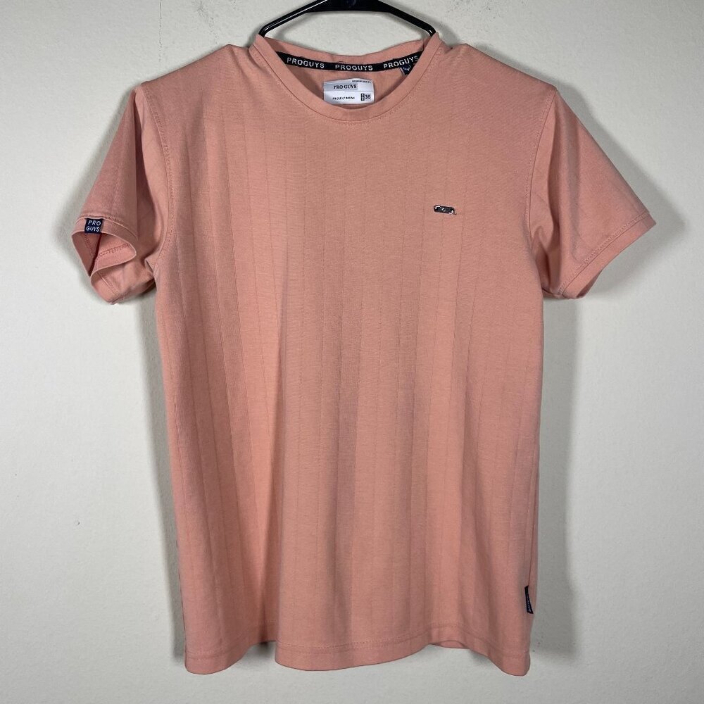 Proguys Men's Short Sleeve Salmon Tee Shirt Size: 36 Very Light Stripes!